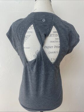 Lululemon Charcoal Gray Open-Back Short Sleeve Top